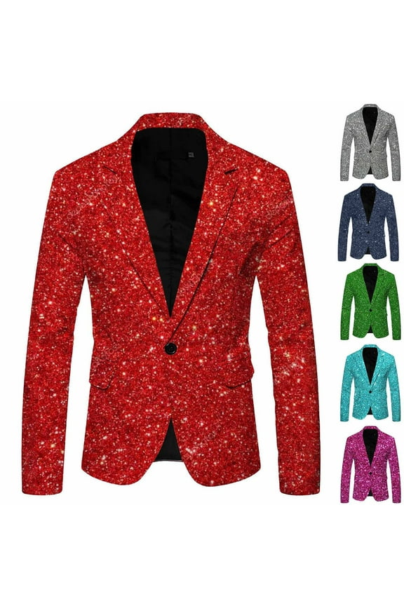Luxalzxs Sequin Blazer for Men Shiny Notched Collar One Button Slim Fit Tailcoat Suit Jacket Party Wedding Banquet Prom Tuxedo Blazer Dress Coat