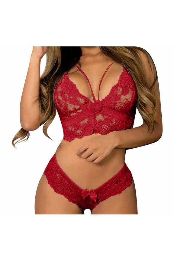 Luxalzxs Sexy Lingerie for Women 2023 Naughty Plus Size Two Piece Underwears Lace Floral Corset Lingerie Bralettes Wireless Bras and Thong Lingerie Set