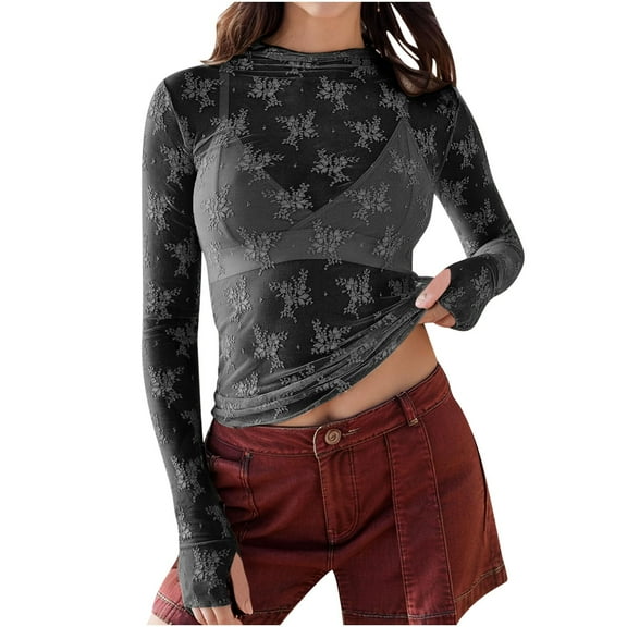 Luxalzxs Sexy Mesh Top for Women Long Sleeve Mock Neck See-Through Tops Arm Shaper Sheer Mesh Casual Blouse Shirt