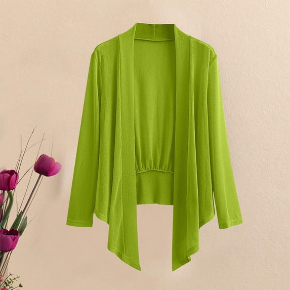 Luxalzxs Sheer Cardigans for Women Summer Casual Long Sleeve Open Front Mesh Cardigan Plus Size Solid Color Lightweight Fall Cardigan Cover Up