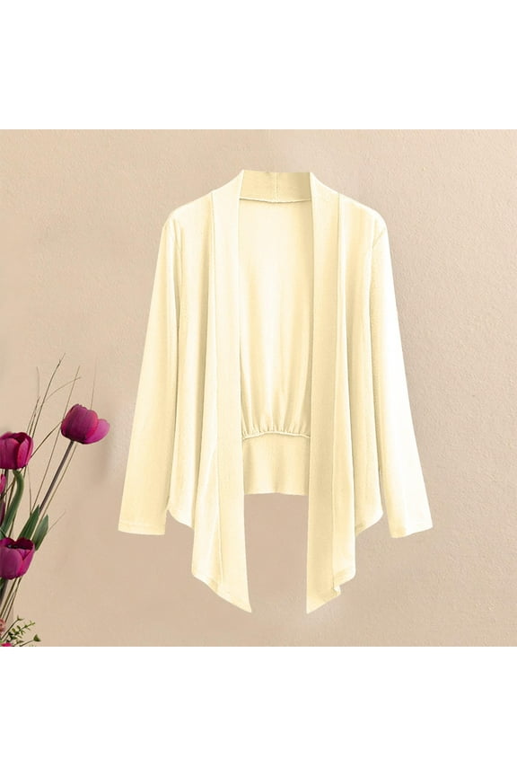 Luxalzxs Sheer Cardigans for Women Summer Casual Long Sleeve Open Front Mesh Cardigan Plus Size Solid Color Lightweight Fall Cardigan Cover Up