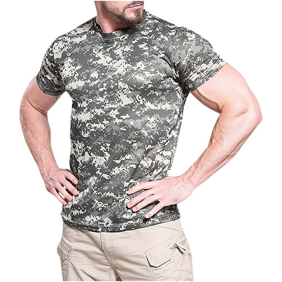 Luxalzxs Shirts for Men Short Sleeve Summer Lightweight Breathable Camouflage Quick Drying Crew Neck Tops Classic Soft Fitted Elastic Tees Athletic Running Gym Workout Tee Tops