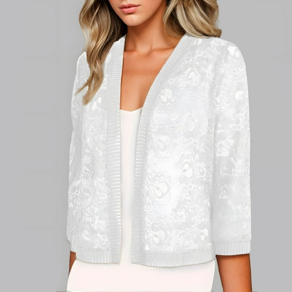 Luxalzxs Short Cardigans for Women Plus Size 3/4 Sleeve Floral Lace Crochet Cardigan Casual Open Front Boho Cover Up Bolero Shrug
