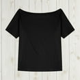 thumbnail image 1 of Luxalzxs Off The Shoulder Tops for Women Short Sleeve Boat Neck Loose Fit Casual Going Out Tops Summer Solid Color Comfy Basic Top One Shoulder Shirts, 1 of 3