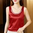 thumbnail image 1 of Luxalzxs Silk Tank Tops for Women Plus Size Satin Tank Tops Pearl Beading Round Neck Sleeveless Solid Color Vests Loose Comfy Casual Work Office Tank Blouses Tops, 1 of 3