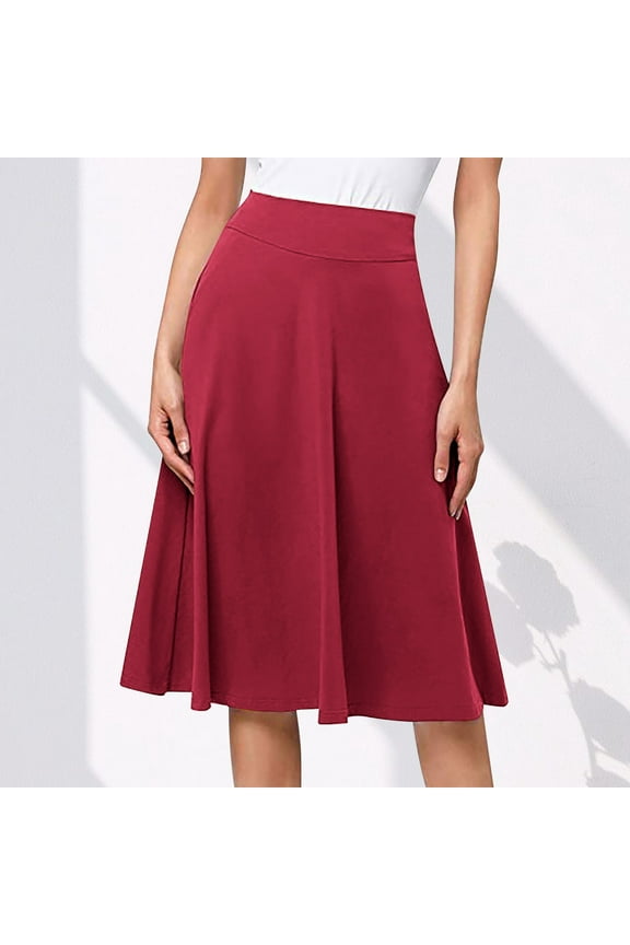 Luxalzxs Skirts for Women Midi Length Summer Casual Dressy High Waist A Line Comfy Stretch Skirt Below Knee Elegant Office Work Half Dress