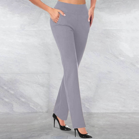 Luxalzxs Slacks for Women Business Casual Elastic Waist Bootcut Dressy Pants Fashion Temperament Solid Color Slim Fit Flare Trousers Office Work Pants with Pockets