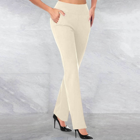 Luxalzxs Slacks for Women Business Casual Elastic Waist Bootcut Dressy Pants Fashion Temperament Solid Color Slim Fit Flare Trousers Office Work Pants with Pockets