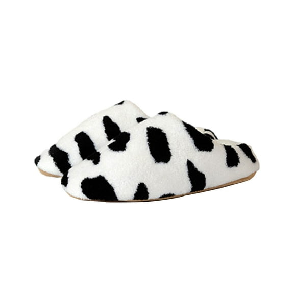 Luxalzxs Slippers for Women Indoor Outdoor Fuzzy Cow Print Animal Slippers Soft Faux Fur Non-Slip Flat Shoes Memory Foam Winter Warm Slippers Home Bedroom House Slippers for Women Girls