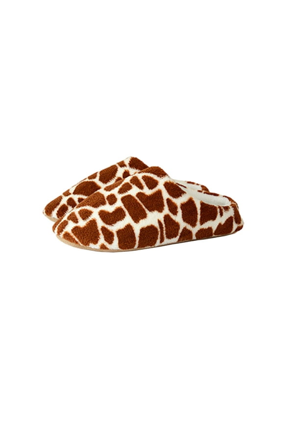 Luxalzxs Slippers for Women Indoor Outdoor Fuzzy Cow Print Animal Slippers Soft Faux Fur Non-Slip Flat Shoes Memory Foam Winter Warm Slippers Home Bedroom House Slippers for Women Girls