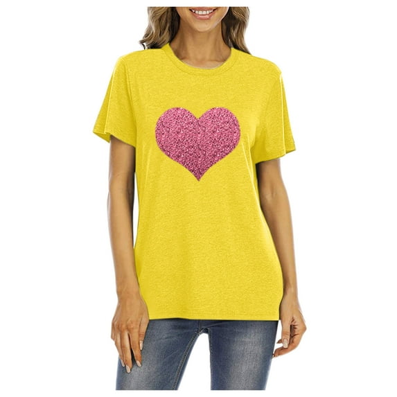 Luxalzxs Sparkly Tops for Women Plus Size Glittery Heart Graphic Valentine’s Day Short Sleeve Tees Tops Valentines Day Gifts