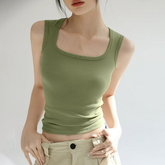 Luxalzxs Square Neck Tank Top Women Summer Solid Color Slim Fitted Sleeveless Workout Tops Basic Tanks Cami Tee Shirts
