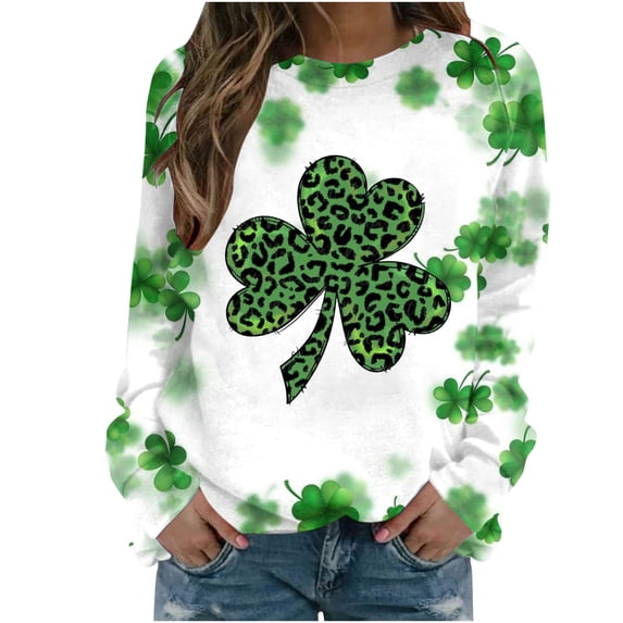 Luxalzxs St Patricks Day Shirt Women Clover Printed Crew Neck Sweatshirt Top Long Sleeve Casual Pullover Tops Shirt