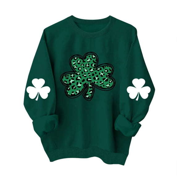 Luxalzxs St Patricks Day Shirt for Women Green Long Sleeve Sweatshirt Shamrock Clover Graphic Round Neck Blouse Tops Casual Sweatshirts