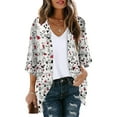 thumbnail image 1 of Luxalzxs Summer Cardigans for Women Lightweight 3/4 Sleeve Cute Floral Print Open Front Beach Cover Up Loose Plus Size Sheer Chiffon Kimono Cardigans Jackets, 1 of 5