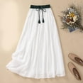 thumbnail image 1 of Luxalzxs Summer Cotton Linen Skirts for Women Trendy A-Line Flowy Long Skirts Lace-Up Elastic Waist Beach Vacation Skirts Vintage Bohemian Solid Color Midi Skirt, 1 of 9