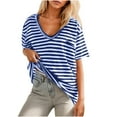 thumbnail image 1 of Luxalzxs Summer Tops for Women 2024 Oversized Striped Short Sleeve V-Neck Tee Shirt Casual Loose Drop Shoulder Going Out Top, 1 of 5