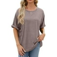 thumbnail image 1 of Luxalzxs Summer Tops for Women Short Sleeve Solid Color Round Neck Loose Fit Basic T-Shirt Tops, 1 of 5