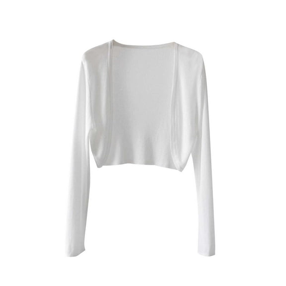 Luxalzxs Sun Knit Cardigan Women Thin Ice Silk Coat Shawl Air-Conditioned Shirt Long Sleeve Cropped Cardigan Bolero Shrug Open Front Thin Knit Sunscreen Cardigan