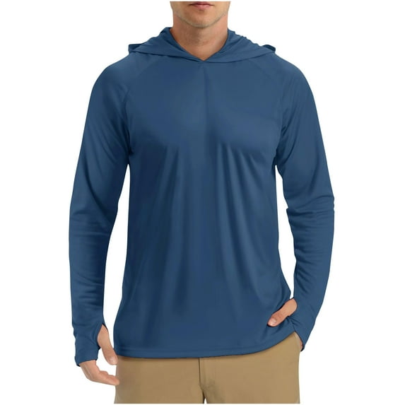 Luxalzxs Sun Shirts for Men Long Sleeve UV Protection Solid Color Rash Guard Lightweight Breathable Sun Protection Hooded Shirts with Thumbhole
