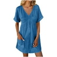 thumbnail image 1 of Luxalzxs T Shirt Dresses for Women 2024 with Pockets Summer Short Sleeve V Neck Solid Color Casual Beach Sundresses, 1 of 5