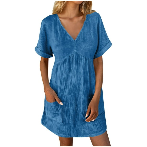 Luxalzxs T Shirt Dresses for Women 2024 with Pockets Summer Short