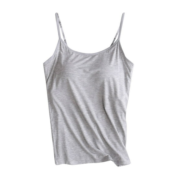 Luxalzxs Tank Top for Women Casual Round Neck Suspender Vest Solid Color Sleeveless Chest Pad No Steel Ring Cup Outer Wear Bottom Underwear Yoga Sports Top Tank Top