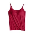 thumbnail image 1 of Luxalzxs Tank Top for Women Casual Round Neck Suspender Vest Solid Color Sleeveless Chest Pad No Steel Ring Cup Outer Wear Bottom Underwear Yoga Sports Top Tank Top, 1 of 5