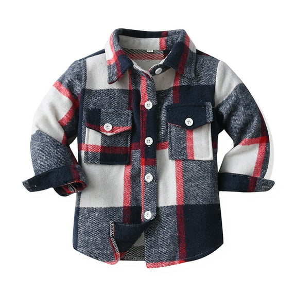 Luxalzxs Toddler Baby Boys Girls Plaid Shirt Flannel Long Sleeve Lapel Button Down Coat Fall Winter Coat