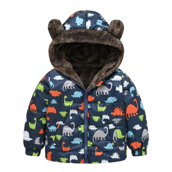 Luxalzxs Toddler Baby Boys Girls Winter Coat Cute Print Fleece Liner Down Puffer Coat Hoodie Cardigan Bear Ear Thick Hooded Jacket Snowsuit Outwear
