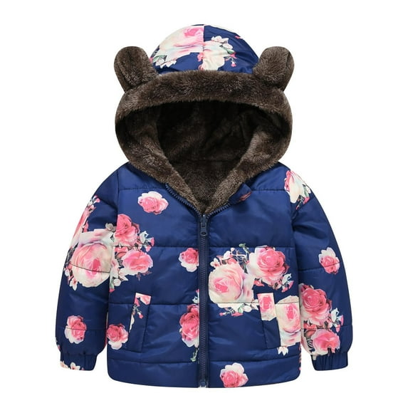 Luxalzxs Toddler Baby Boys Girls Winter Coat Cute Print Fleece Liner Down Puffer Coat Hoodie Cardigan Bear Ear Thick Hooded Jacket Snowsuit Outwear