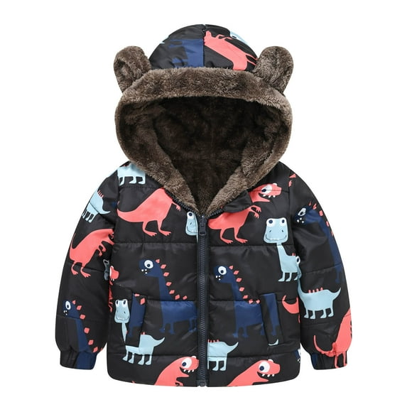 Luxalzxs Toddler Baby Girls Boys Fleece Liner Coat Kids 3D Bear Ears Hooded Long Sleeve Zipper Thick Warm Jacket Winter Coats