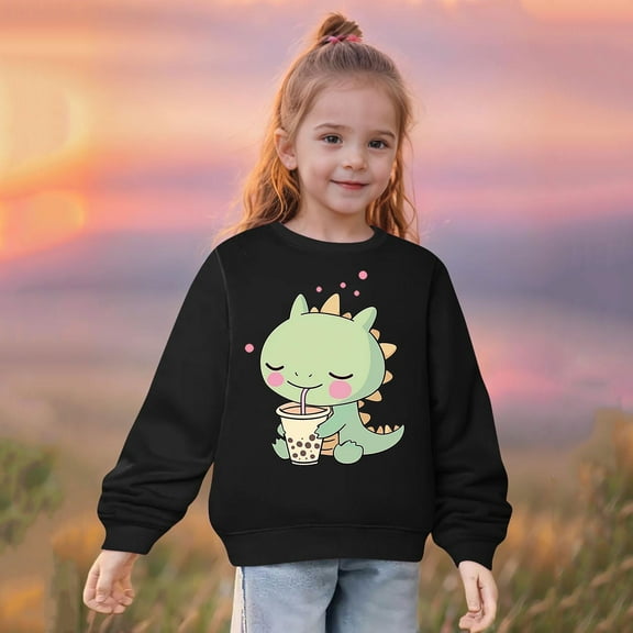 Luxalzxs Toddler Baby Girls Crewneck Sweatshirt Cotton Long Sleeve Cute Dinosaur Print Shirt Kids Pullover Tops 2-10 Years