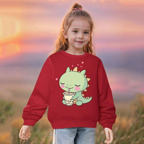 Luxalzxs Toddler Baby Girls Crewneck Sweatshirt Cotton Long Sleeve Cute Dinosaur Print Shirt Kids Pullover Tops 2-10 Years