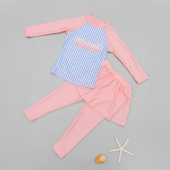 Luxalzxs Toddler Girls Long Sleeve Swimsuit Two Piece Swimwear UPF 50+ Sunsuits Tropical Botanical Print Bathing Suit with Pant Rash Guard Set Surfing Split Set Summer Beach Swimwear 3-11 Years