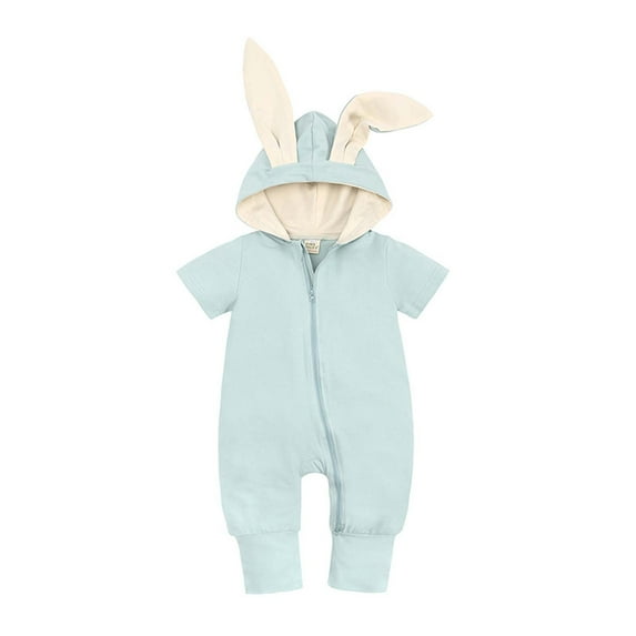 Luxalzxs Toddler Newborn Baby Boys Girls Rabbit Ears Hooded Short Sleeve Trousers Romper Jumpsuit Easter Baby Romper