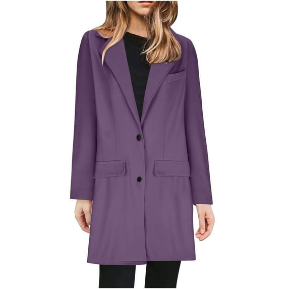 Luxalzxs Trench Coat for Women 2023 Business Attire Solid Color Long Sleeve Single Breasted Slimming Cardigan Suit Coat Top