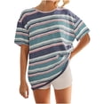 thumbnail image 1 of Luxalzxs Trendy Striped Tops for Women 2024 Oversized Casual Round Neck Short Sleeve Drop Shoulder Tee Shirt Summer Going Out Tops, 1 of 5