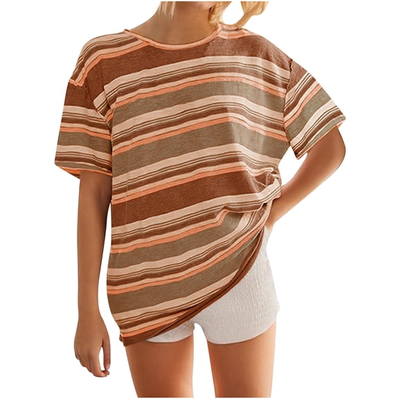 Luxalzxs Trendy Striped Tops for Women 2024 Oversized Casual Round Neck Short Sleeve Drop Shoulder Tee Shirt Summer Going Out Tops