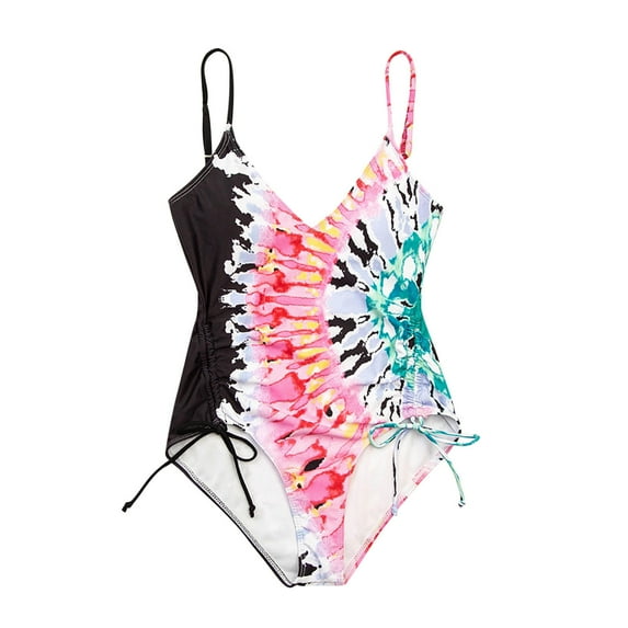 Luxalzxs Tummy Control Swimsuits for Women Sexy Tie-Dye Sling Bikini Jumpsuit Bathing Suit One Piece Swimsuit