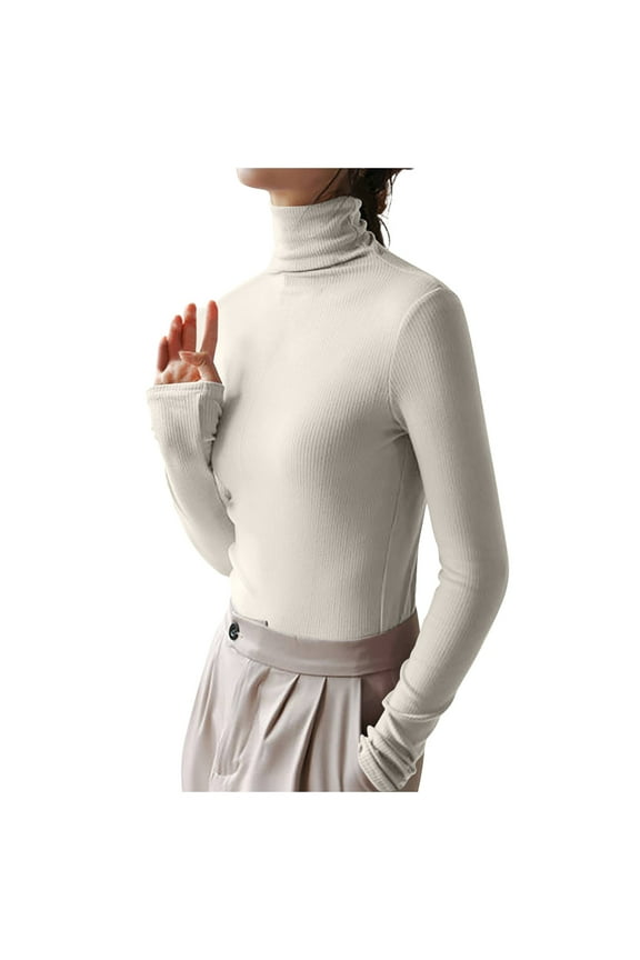 Luxalzxs Turtle Necks Tops for Women Ribbed Knit Sweater Tops Winter Slim Fit Long Sleeve Soft Casual Warm Tops