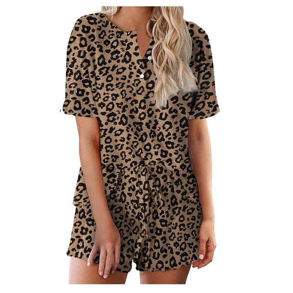 Luxalzxs Two Piece Outfits for Women Lounge Sets Tie Dye Short Sleeve Henley Shirt and Shorts Set PJ Sets Sleepwear Summer Pajamas Matching Sets
