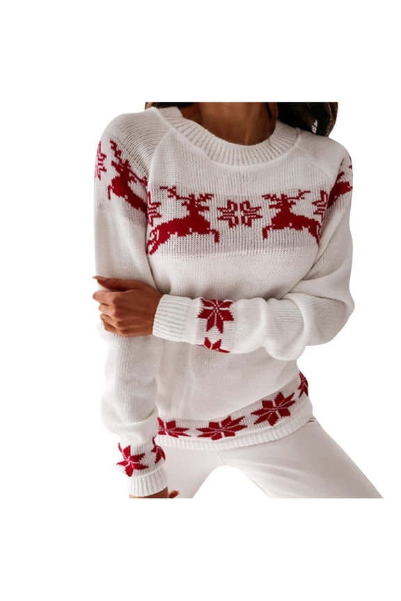 Luxalzxs Ugly Christmas Sweaters for Women 2023 Fashion Christmas Print Comfortable Long Sleeve Loose Pullover Sweater Tops