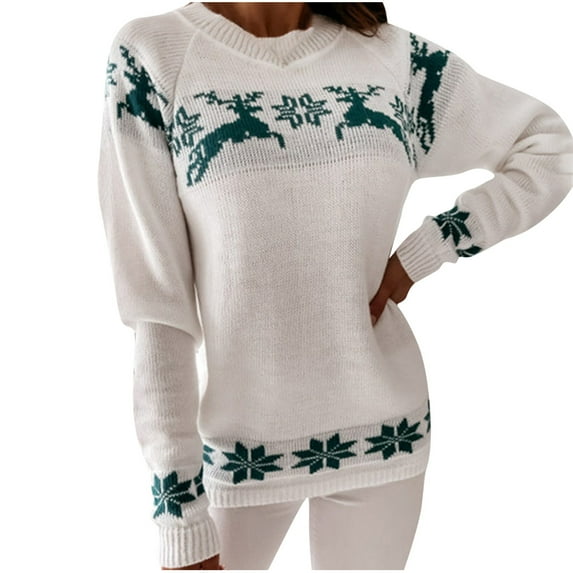 Luxalzxs Ugly Christmas Sweaters for Women 2023 Fashion Christmas Print Comfortable Long Sleeve Loose Pullover Sweater Tops