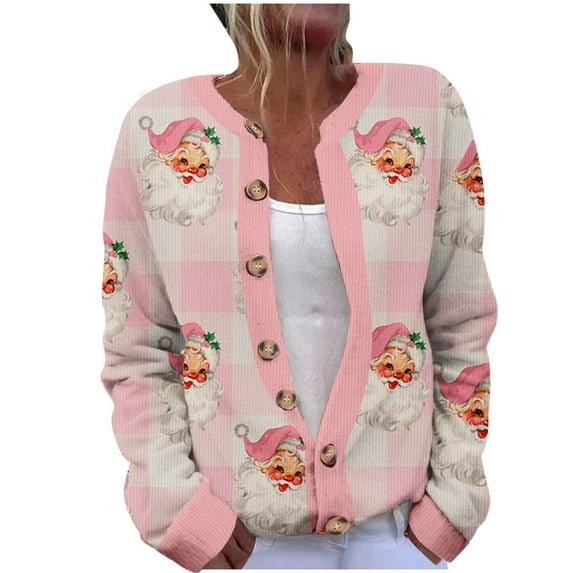 Luxalzxs Ugly Christmas Sweaters for Women Christmas Cardigans Funny Xmas Open Front Button Down Knit Coat Outwear