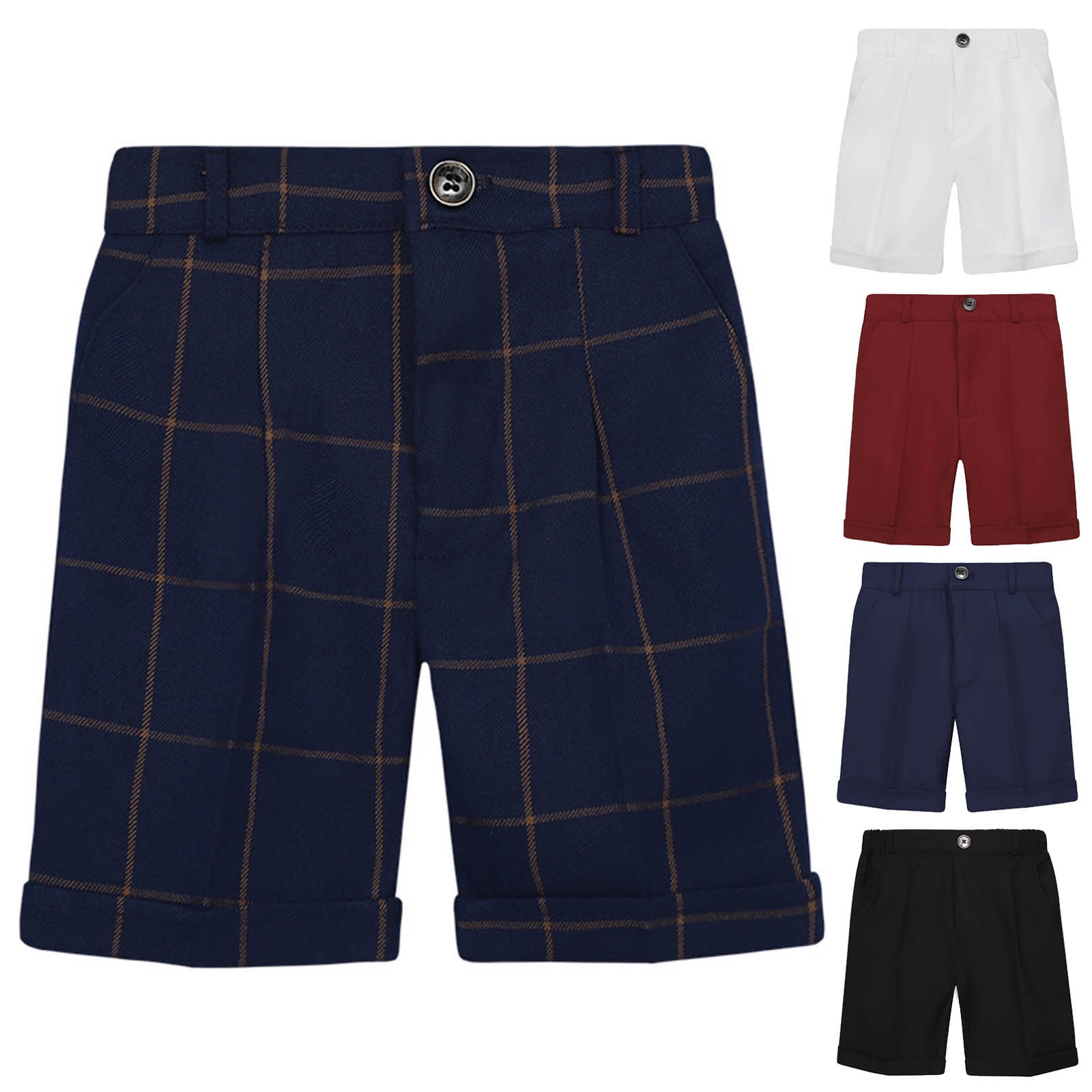 Luxalzxs Uniform Suit Shorts for Boys Classic Fit Plaid Dress