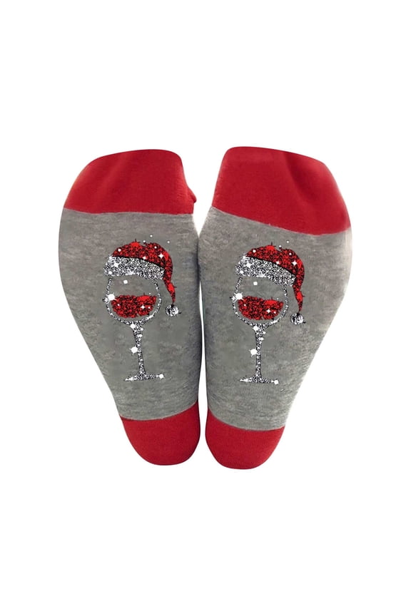 Luxalzxs Unisex Christmas Crew Socks, Winter Warm Thermal Novelty Christmas Tree Wine Glass Print Socks for Family Christmas, Holiday or Birthday Gift