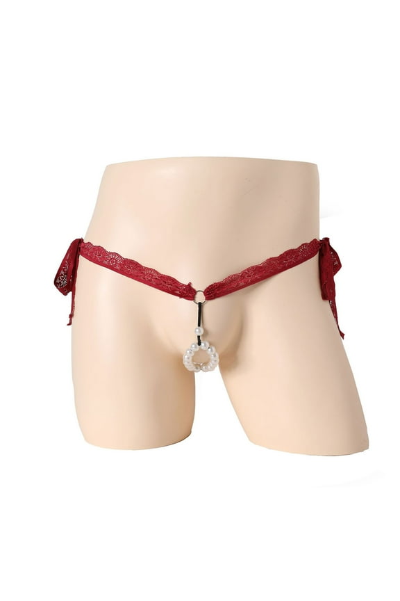 Unisex Mini Bikini G-String Thongs Cute Lingerie Side Drawstring Lace Pearl Sexy Passionate Underwear Panties