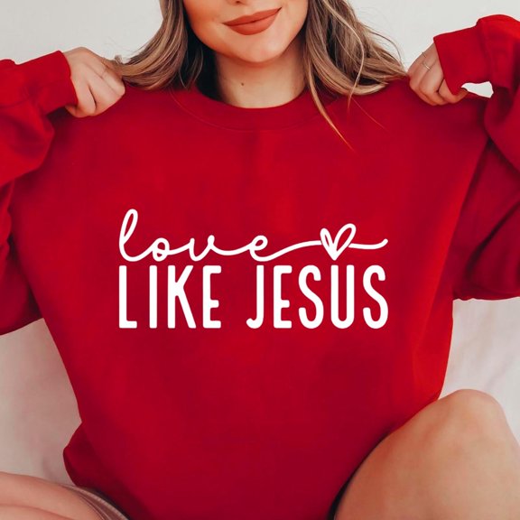 Luxalzxs Valentine Sweatshirts for Women Causal Heart Graphic Print Long Sleeve Oversized Blouse Tops Crewneck Red Sweatshirt Pullover