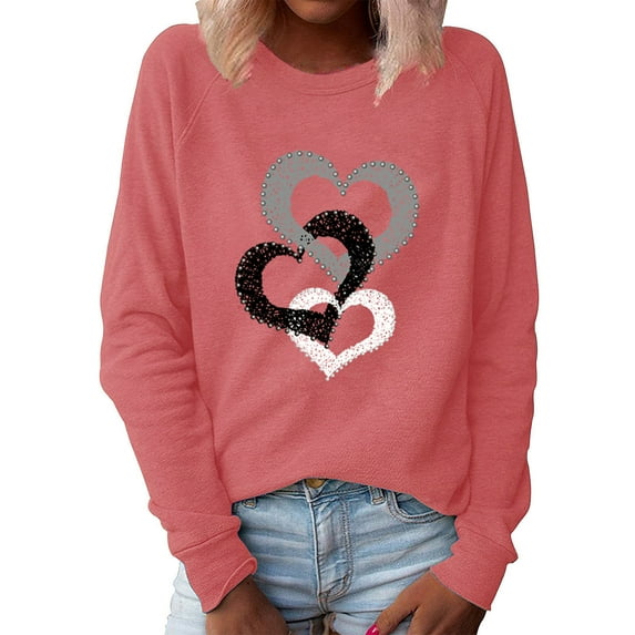Luxalzxs Valentine's Day Sweatshirt for Women Romantic Love Heart Graphic Print Shirt Casual Long Sleeve Crewneck Pullover Tops